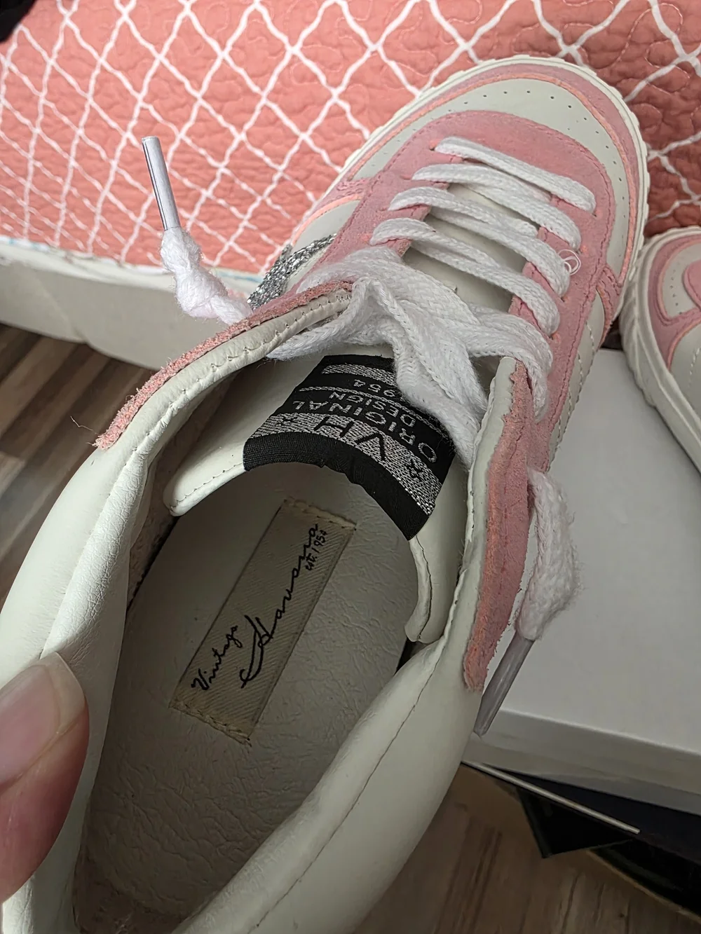 Vintage Havana Women’s Pink & White High-Top Sneakers with Silver Star Accent